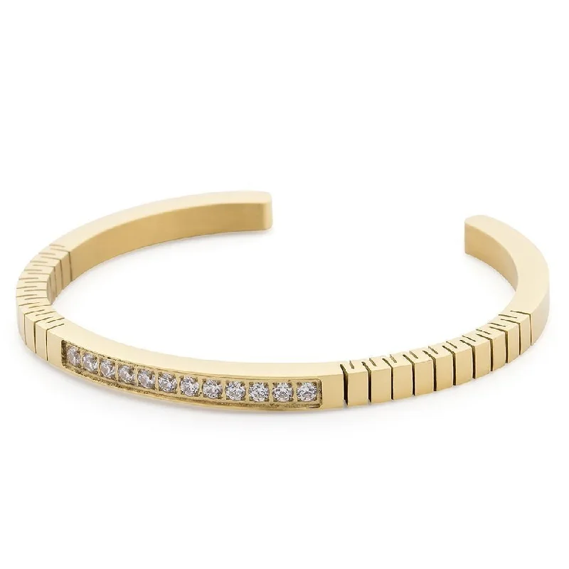 Stainless Steel Pave Crystal Flex Bracelet Gold Plated