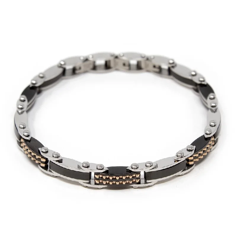 Stainless Steel Reversible Bracelet Black/Rose Gold Ion Plated