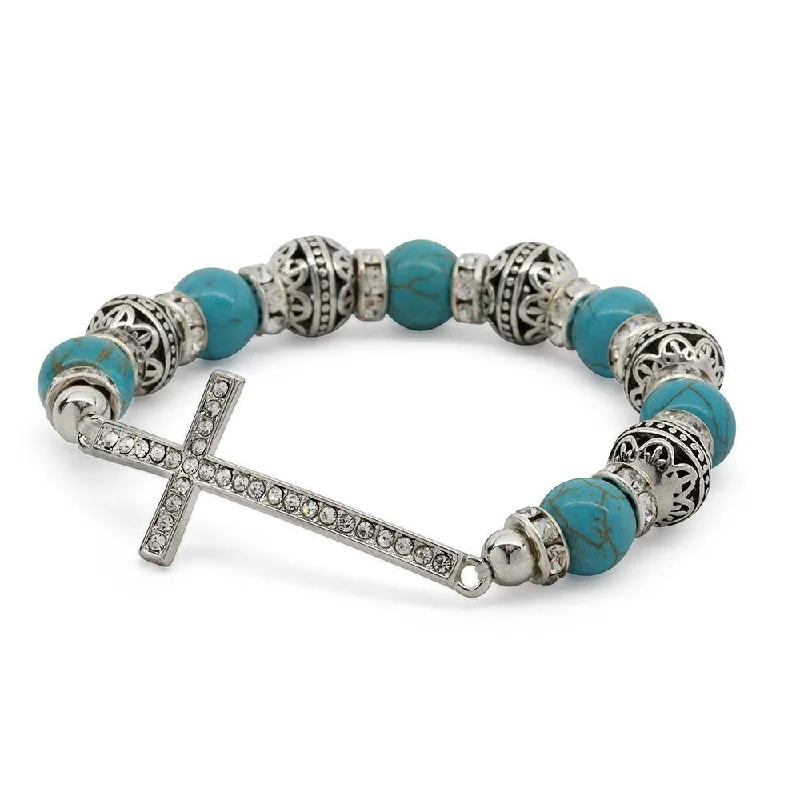 Stretch Bracelet Cross - Turquoise Silver