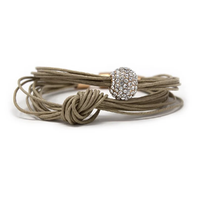 Taupe Double Leather Bracelet Crystal Ball