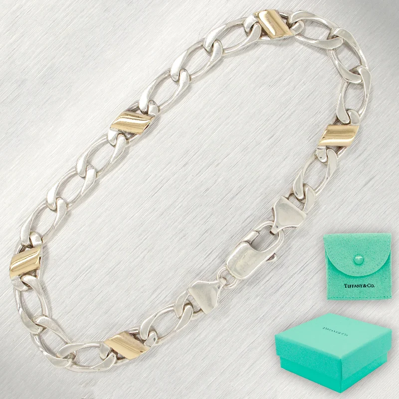 Tiffany & Co. 925 Sterling Silver & 18K Yellow Gold Chain Bracelet 7.50" w/ Box