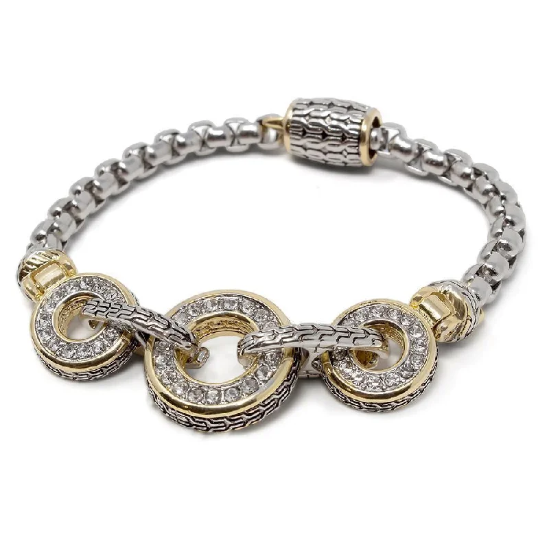 Two Tone CZ Pave Rings Box Chain Bracelet