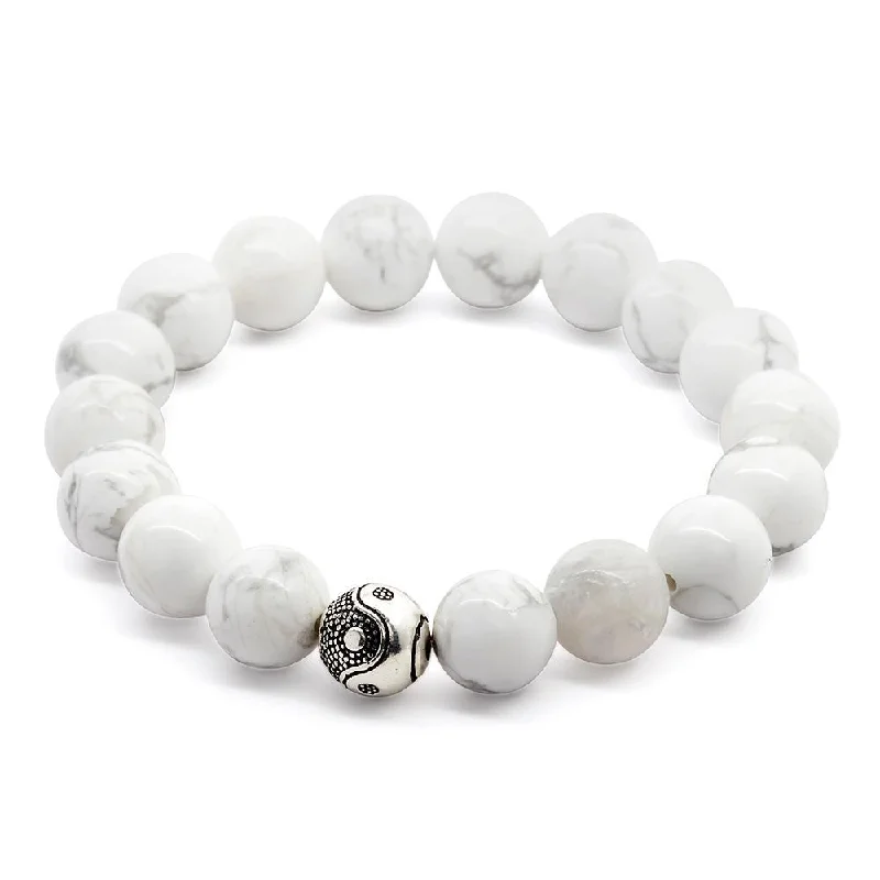 White Howlite Stretch Bracelet with 925 Sterling Silver Bead