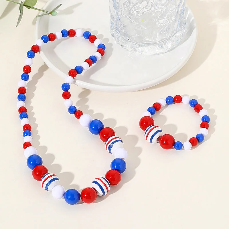 Wholesale 10PCS Independence Day Kids Wooden Beads Bracelet Necklace Set