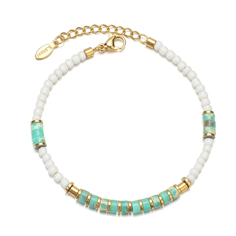 Wholesale 14k Gold Turquoise Stainless Steel Three Colors Beaded Bracelet OLY-BT-HongF001