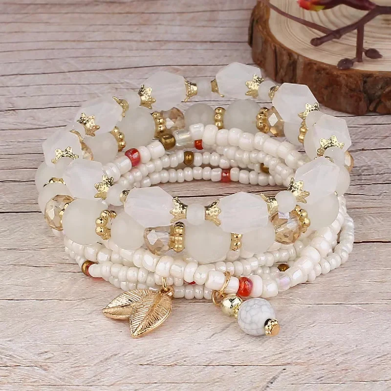 Wholesale Bohemian Crystal Fashion Elastic Multi-layer Beaded Bracelet