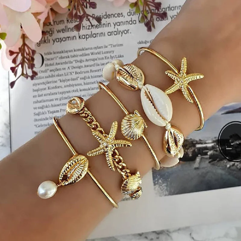 Wholesale Bohemian Shell Pearl Alloy Bracelet Set of 5