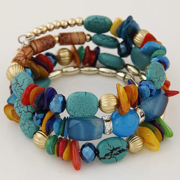 Wholesale Bohemian Vintage Turquoise Agate Beaded Multi-layer Bracelet