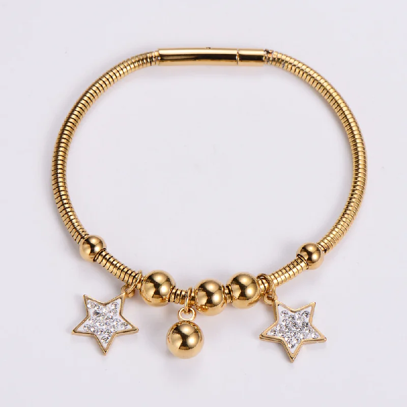 Wholesale Bracelet Stainless Steel 18K Gold Plated Pentagram Rhinestone OLY-BT-AIMILUO002