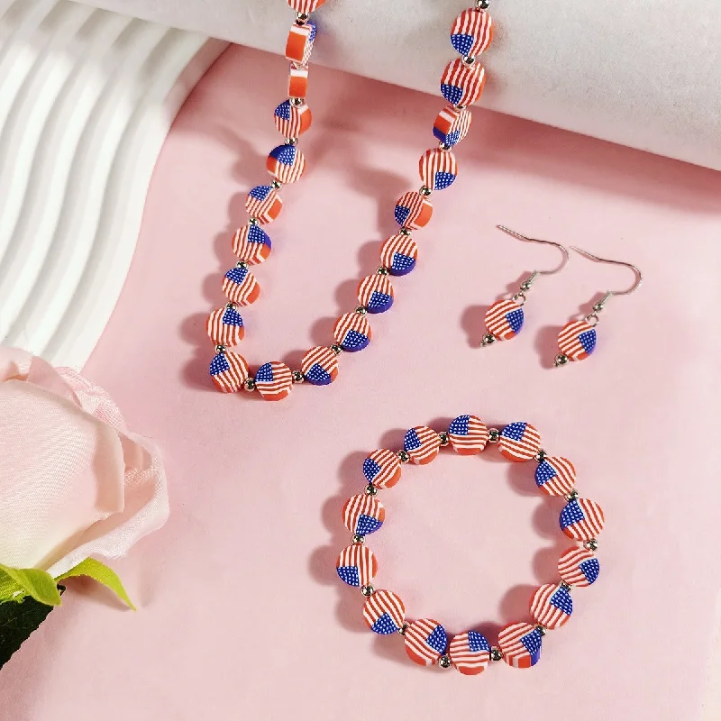 Wholesale Creative Geometric American Flag Beaded Bracelet Earrings Necklace