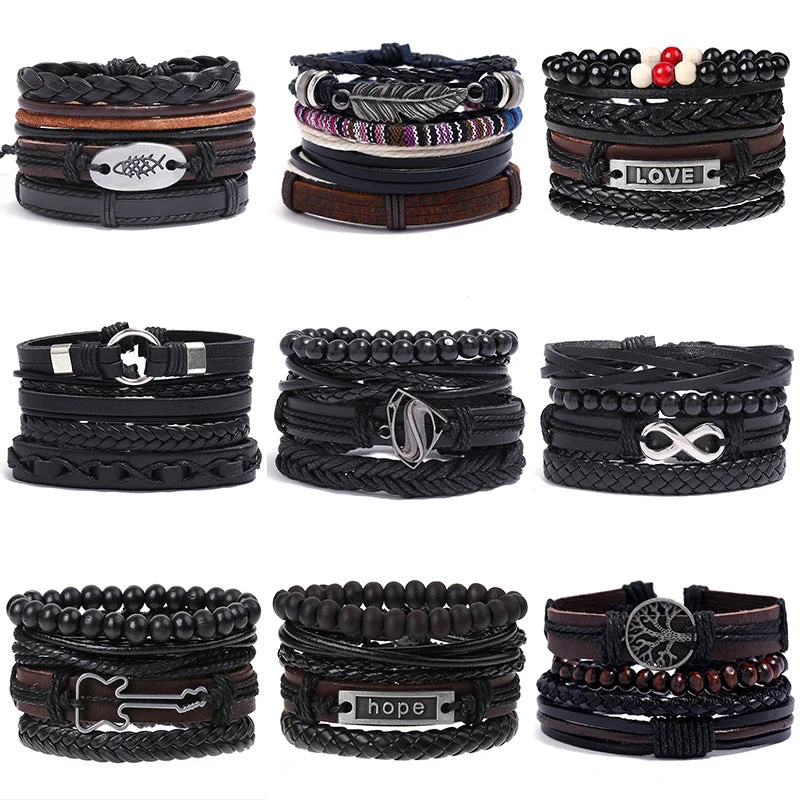 Wholesale DIY Hand Woven Men's Multi-layer Leather Bracelet