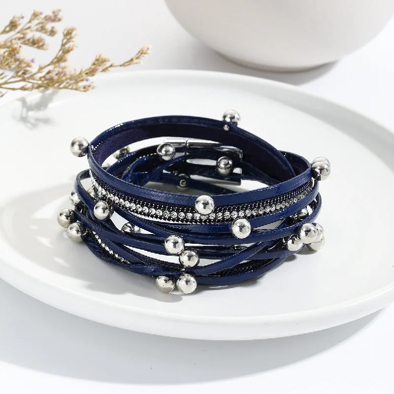 Wholesale Double Circle Beading Multilayer Leather Bracelet