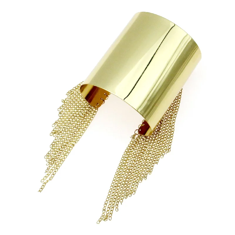 Wholesale Exaggerated Open Tassel Large Glossy Gold Bracelet