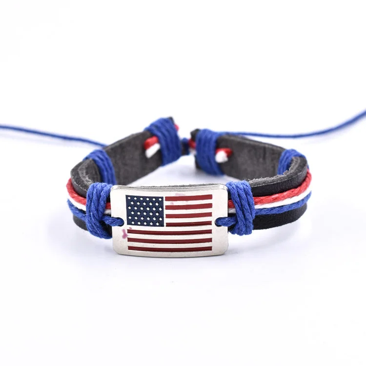 Wholesale Flag Leather Woven Adjustable Bracelet