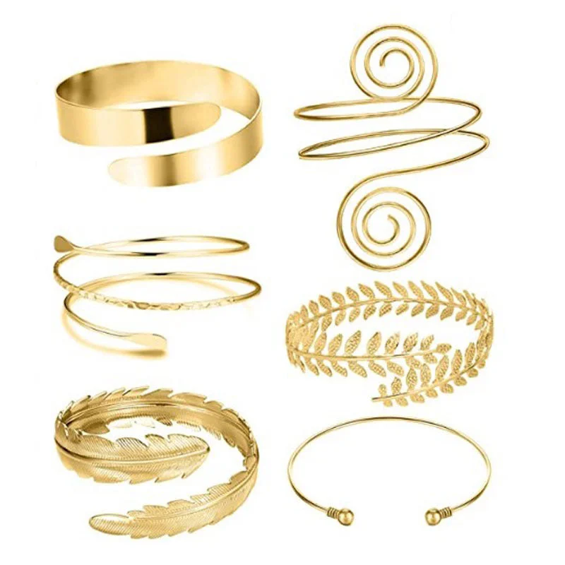 Wholesale Geometry Six Piece Set Exaggerated Leaf Metal Bracelet