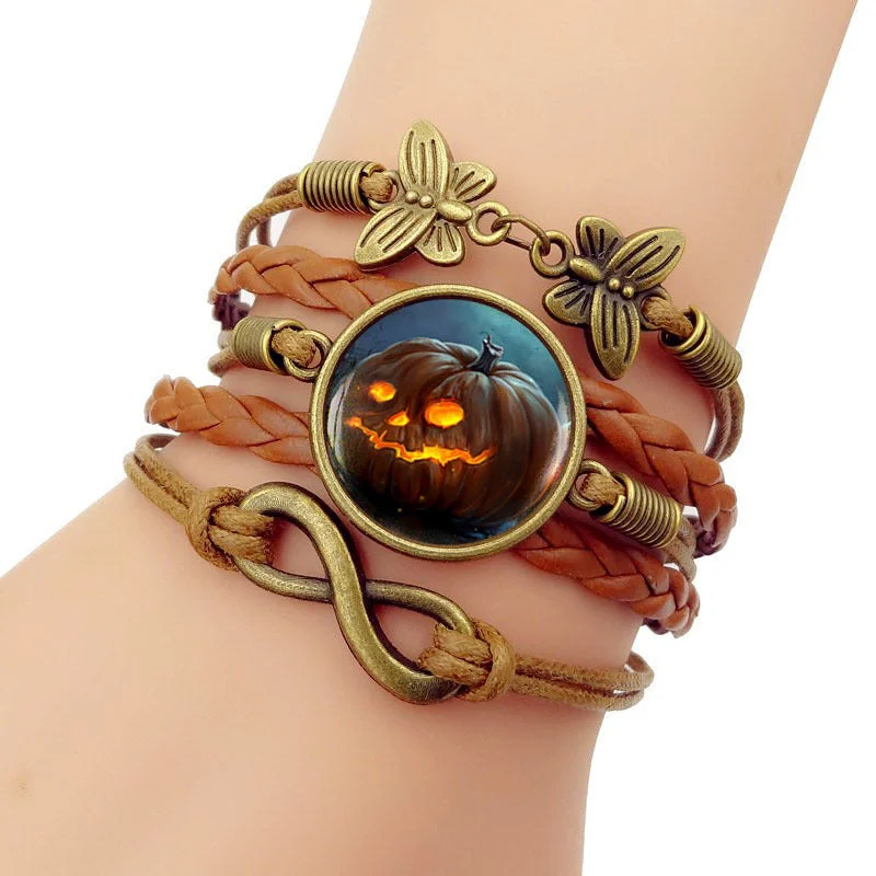 Wholesale Halloween Pumpkin Time Gem Butterfly 8 Word Hand Woven Alloy Bracelet