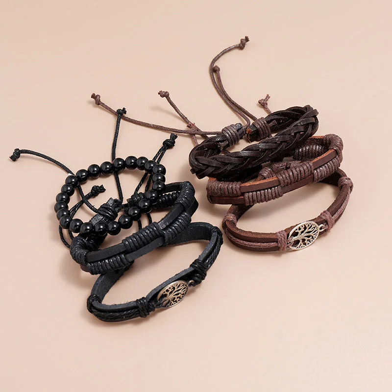 Wholesale Hand Made Vintage Leather Bracelet Three-Piece Set