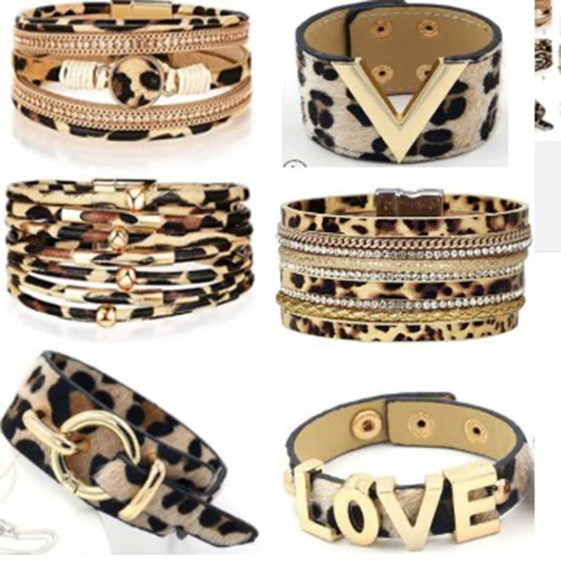 Wholesale Horsehair Leopard Leather Bracelet Set