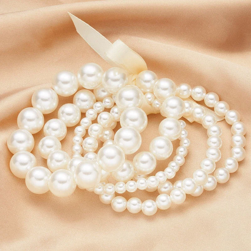 Wholesale Imitation Pearl Beaded Elastic Cord Bracelet