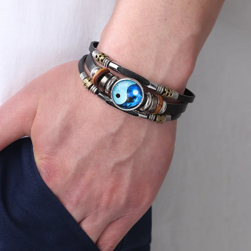 Wholesale Leather Vintage Glass Bracelet