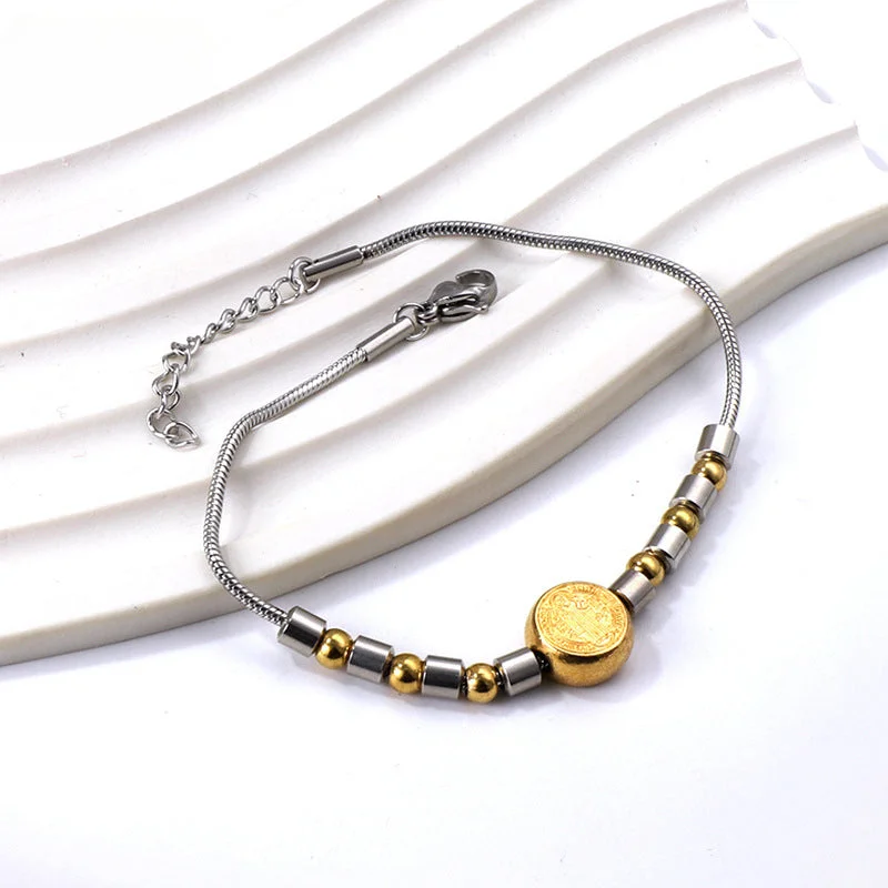 Wholesale Love Cross Oval Gradual Gold Figure Steel Ball Geometry Titanium Steel Bracelet