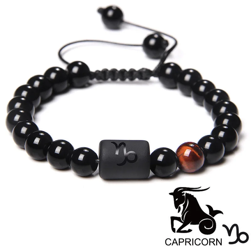 Wholesale Natural Onyx Beads Twelve Constellation Braided Men's Stretchable Bracelet