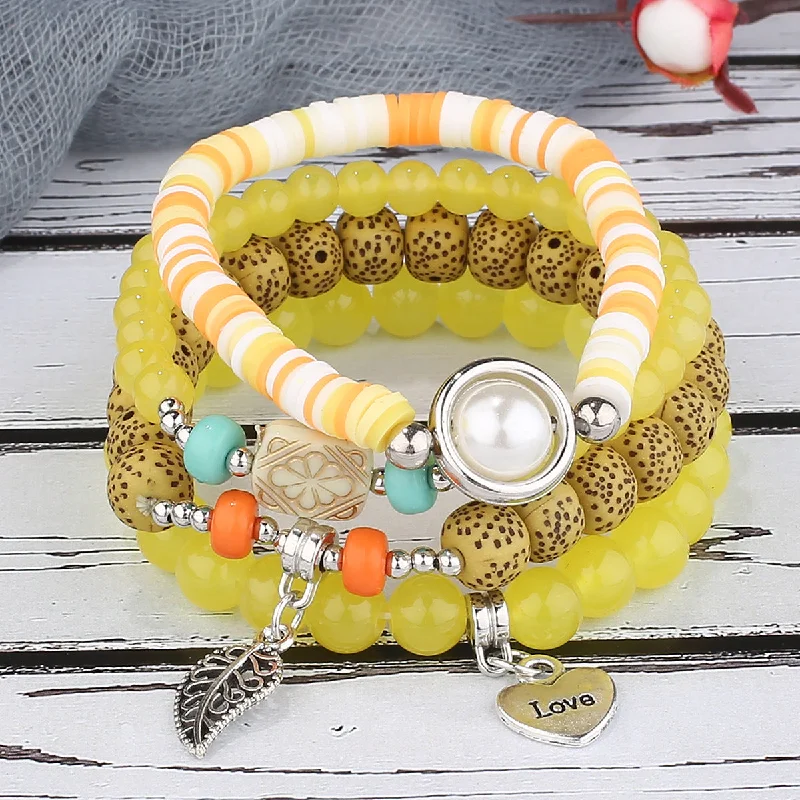 Wholesale Pearl Heart Leaves Alloy Multilayer Bracelet