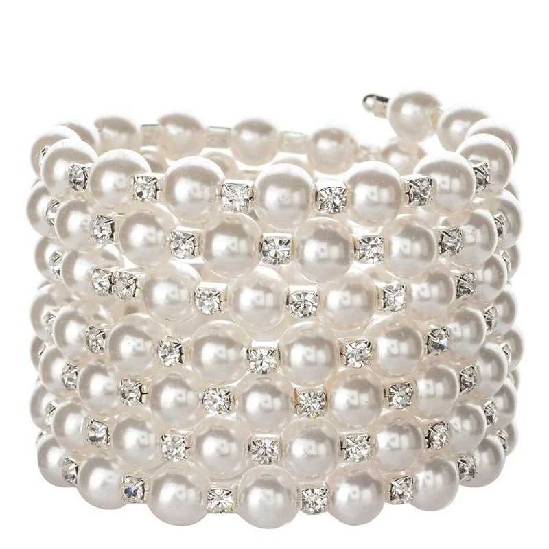 Wholesale Pearl Rhinestone Multilayer Seven Rows Wound Spiral Bracelet