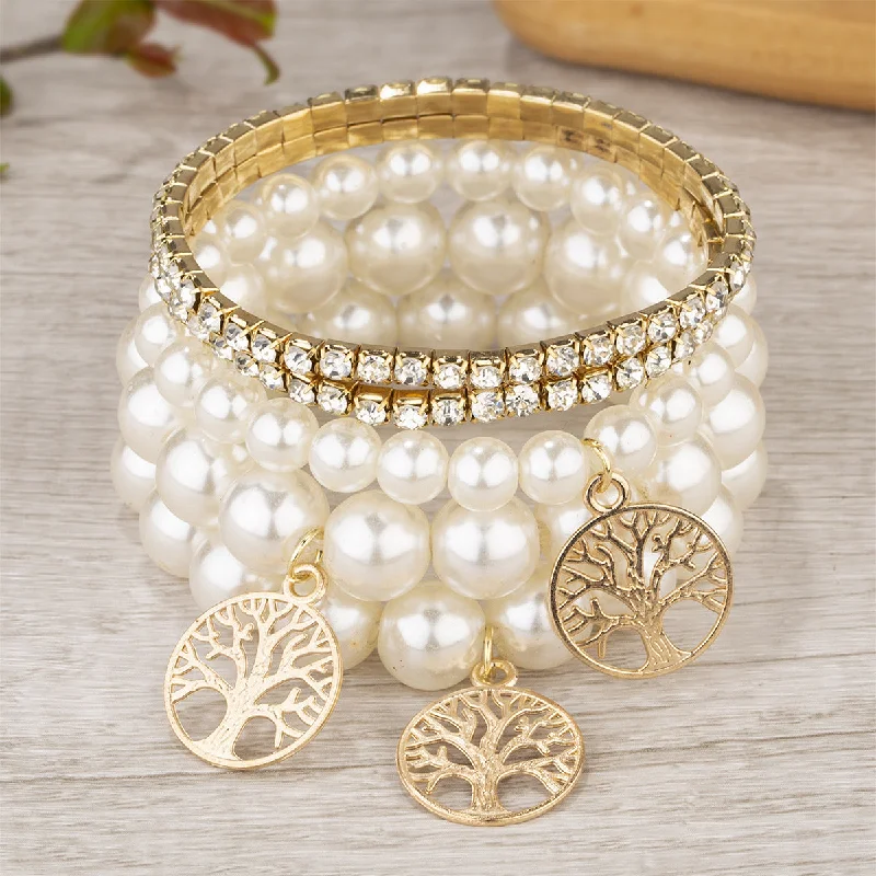 Wholesale Pearl Tree of Life Pendant Acrylic Multilayer Bracelet