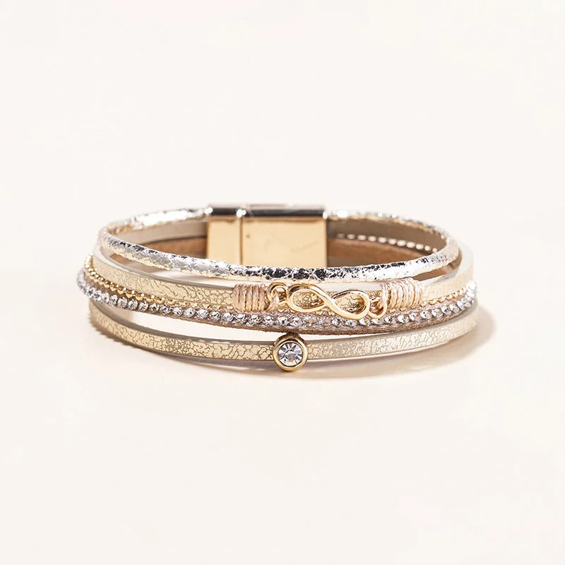 Wholesale Punk Style Multi-layer Diamond Leather Bracelet