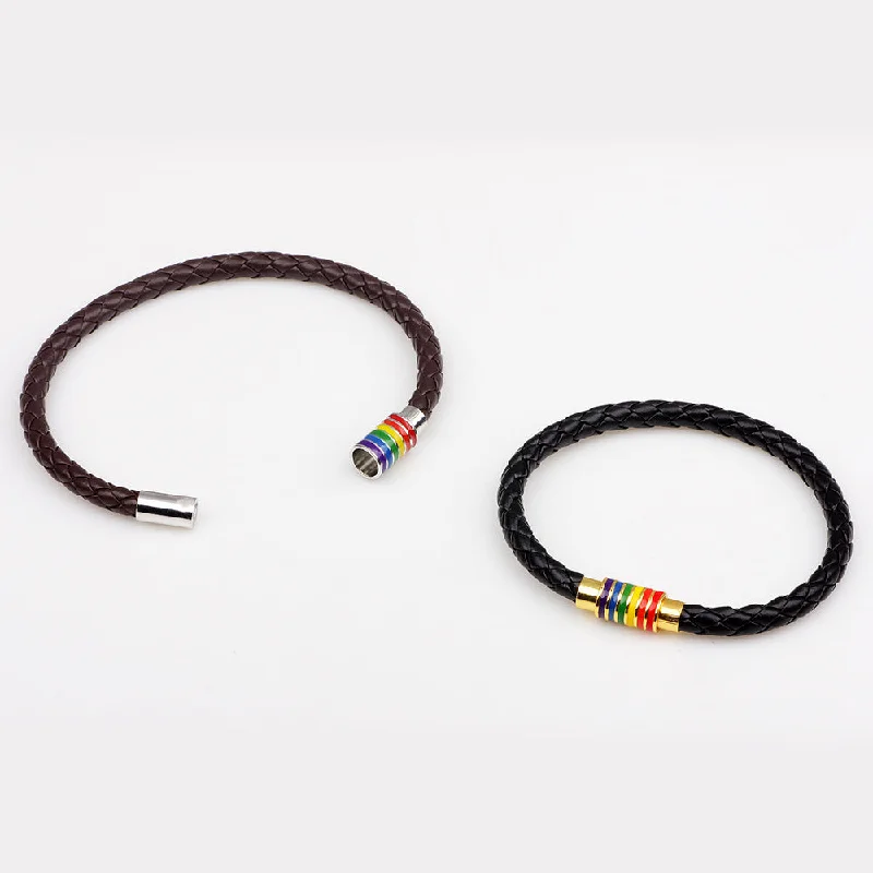 Wholesale Rainbow Magnetic Closure Leather Bracelet