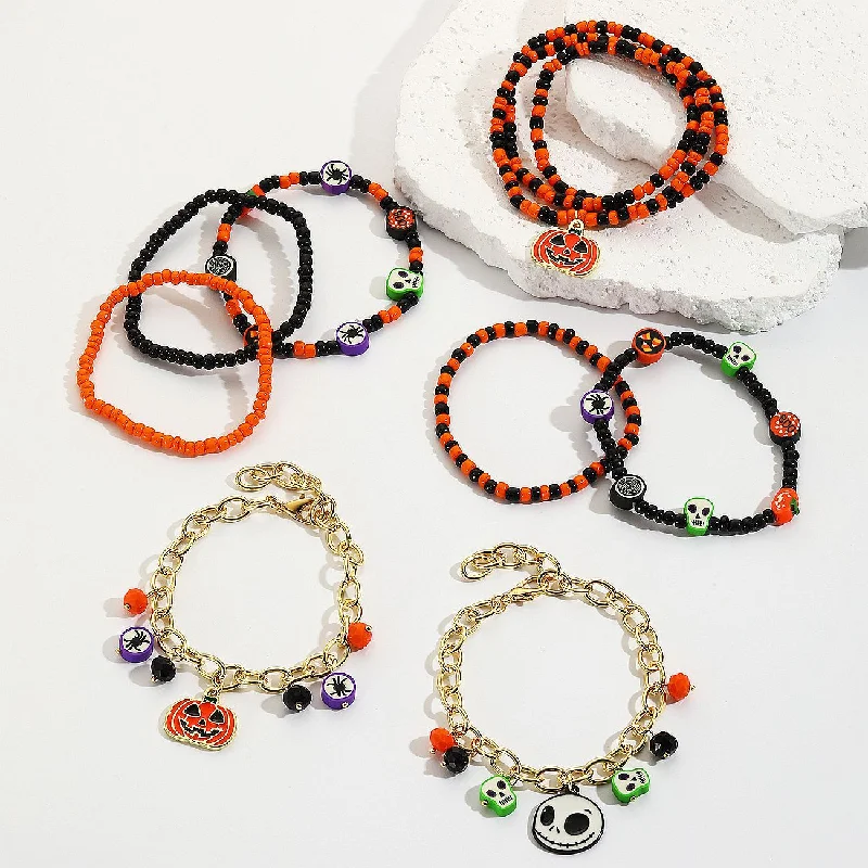 Wholesale Rice Ball Pumpkin Skull Pendant Halloween Bracelet