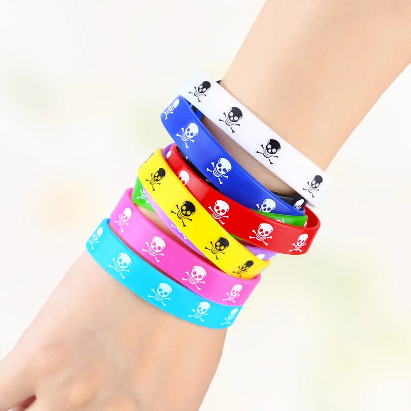 Wholesale Skull Movement Mixed Color Silicone Bracelet