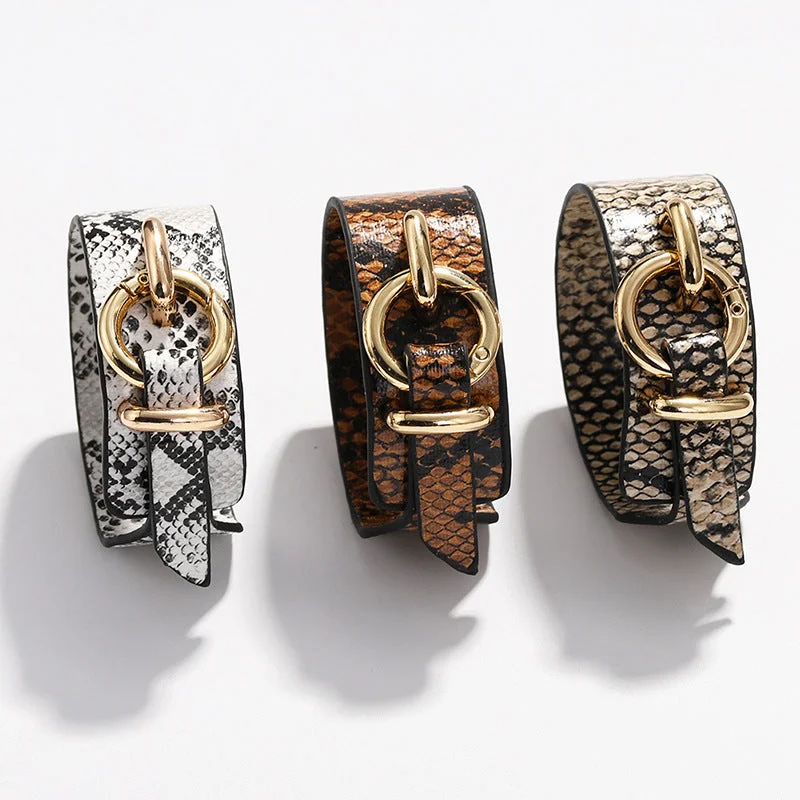 Wholesale Snakeskin Pattern Wide Face PU Leather Adjustable Bracelet