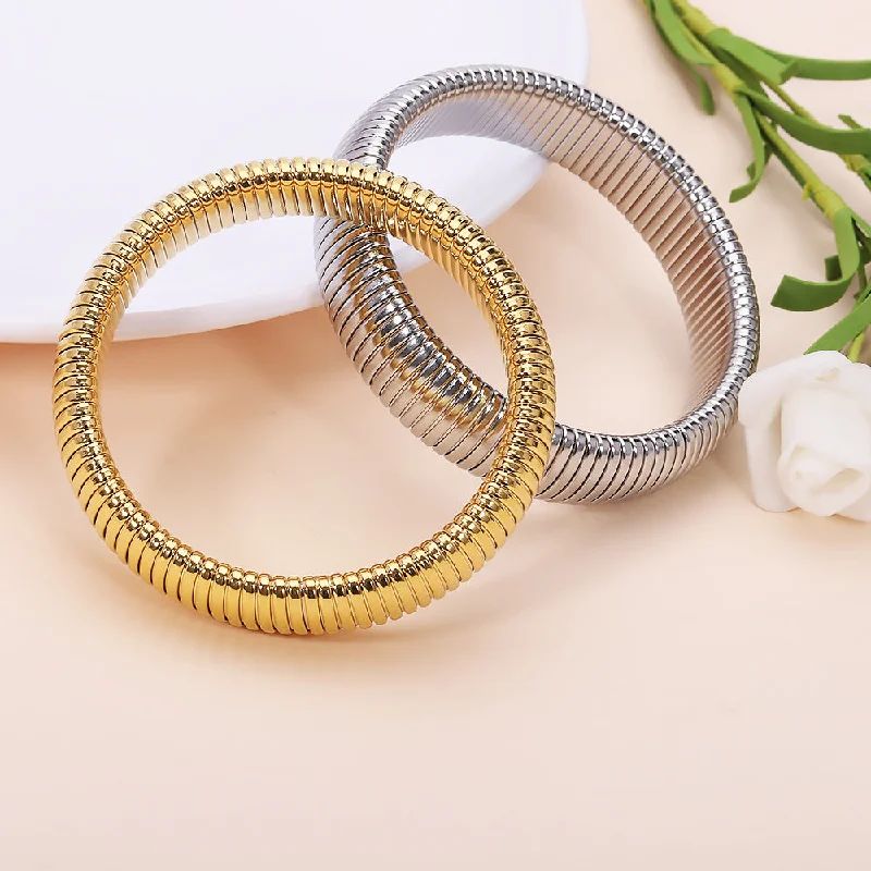 Wholesale Stainless Steel Bracelet Titanium Steel 18k Gold Plated Elastic Couple Bracelet