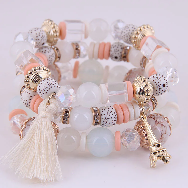 Wholesale Versatile Crystal Iron Tower Tassel Bead Temperament Multilayer Combination Bracelet