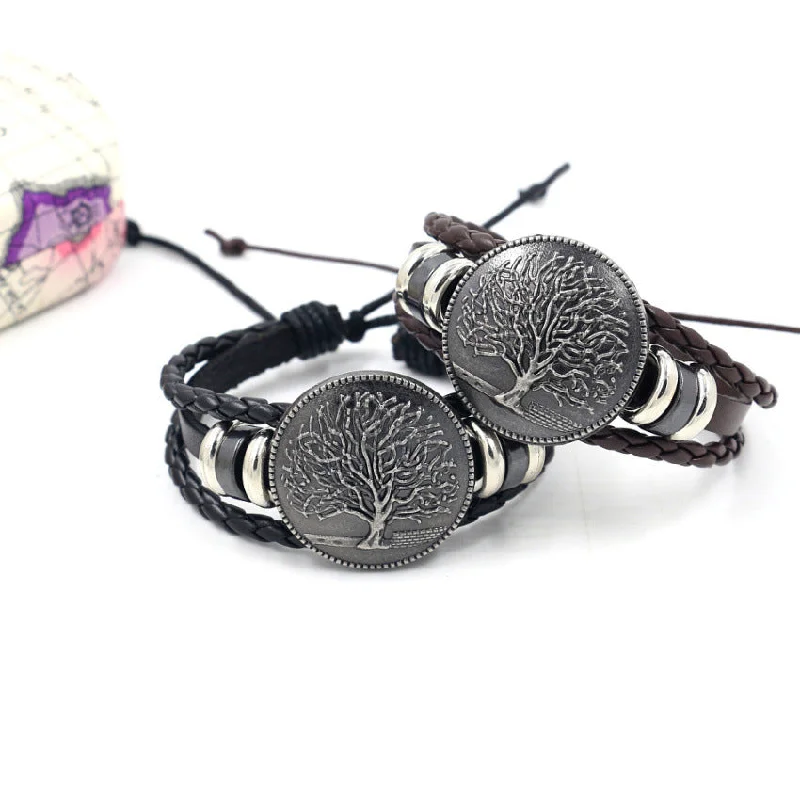 Wholesale Vintage Tree of Life Leather Beaded Bracelet