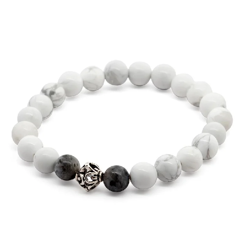 W Howlite/Larvikite Stretch Bracelet with 925 Sterling Silver Bead