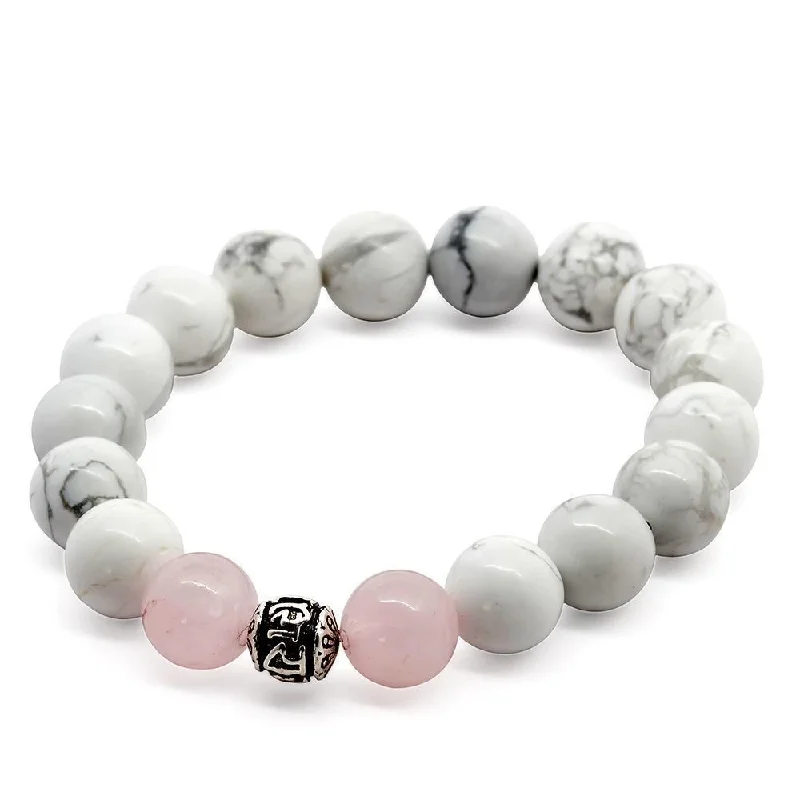 W Howlite/Rose Quartz Stretch Bracelet with 925 Sterling Silver Bead