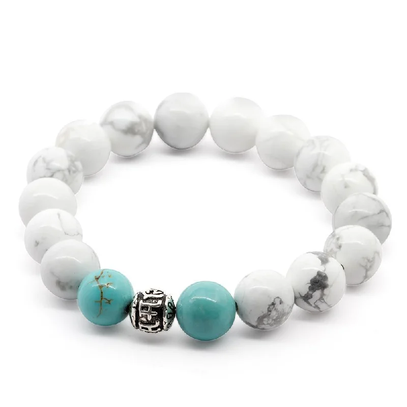 W Howlite/Turquoise Stretch Bracelet with 925 Sterling Silver Bead