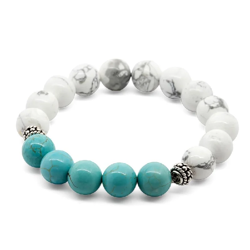 W Howlite/Turquoise Stretch Bracelet with Two 925 Sterling Silver Bead