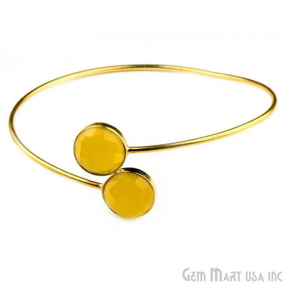 Yellow Chalcedony 12mm Round Gold Adjustable Interlock Bracelet